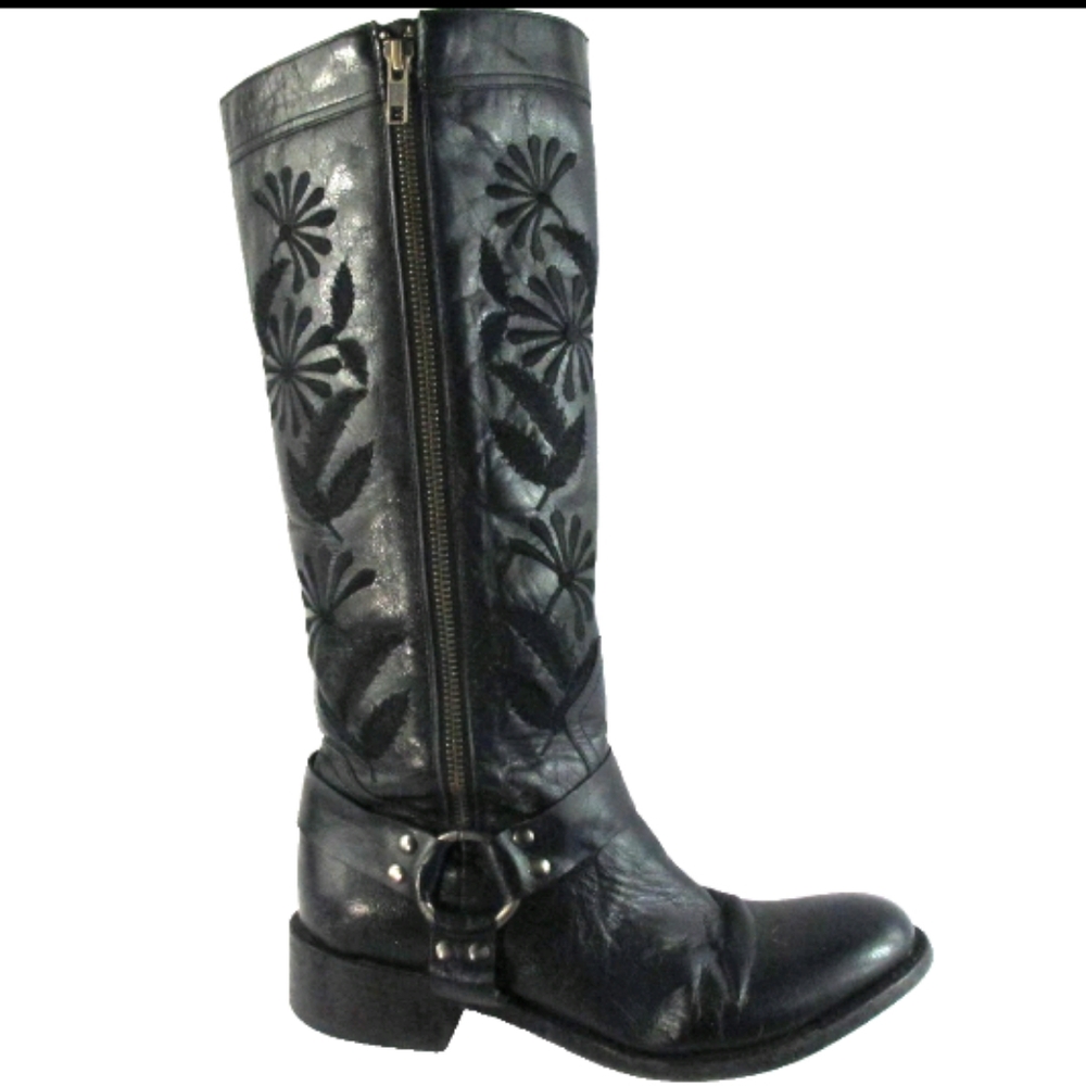 Dan Post Black Heeled Boots with Floral Design